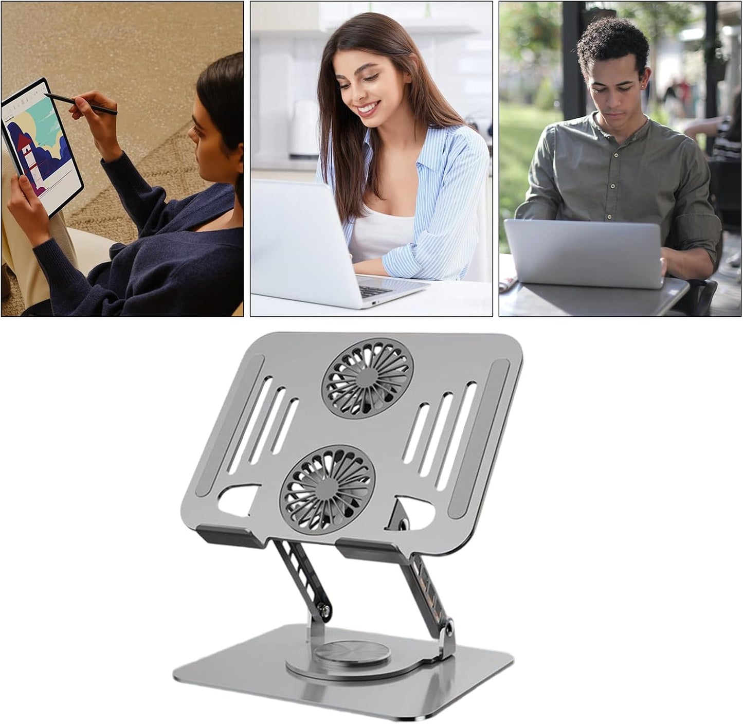 Support de PC Portable Réglable avec Double Ventilateur de Refroidissement