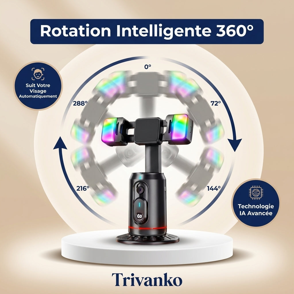 Support Téléphone 360° - Suivi Automatique + Lumière RGB
