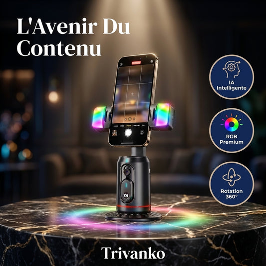 Support Téléphone 360° - Suivi Automatique + Lumière RGB