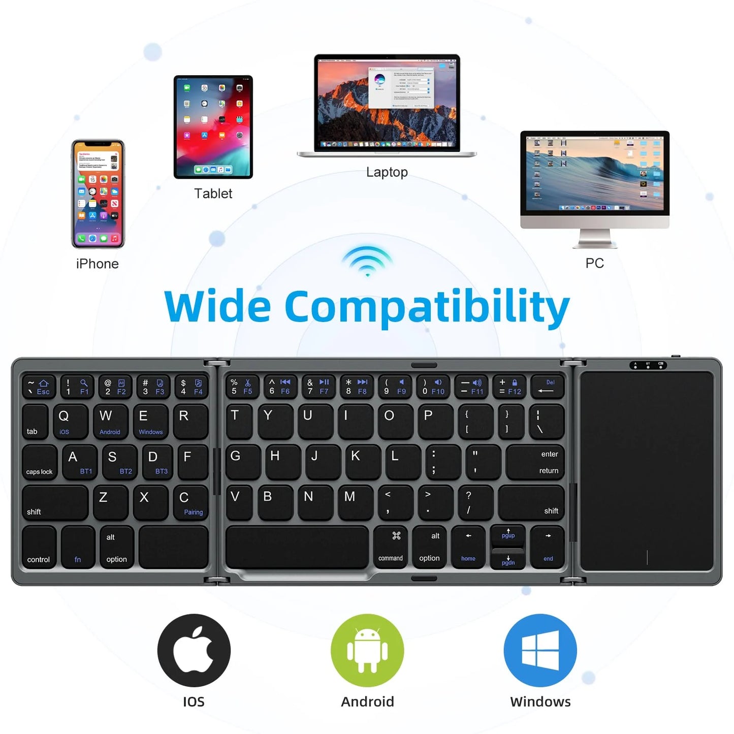 Clavier Bluetooth Pliable avec Pavé Tactile Intégré